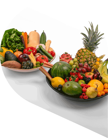 bowls of low protein fruit and vegetables