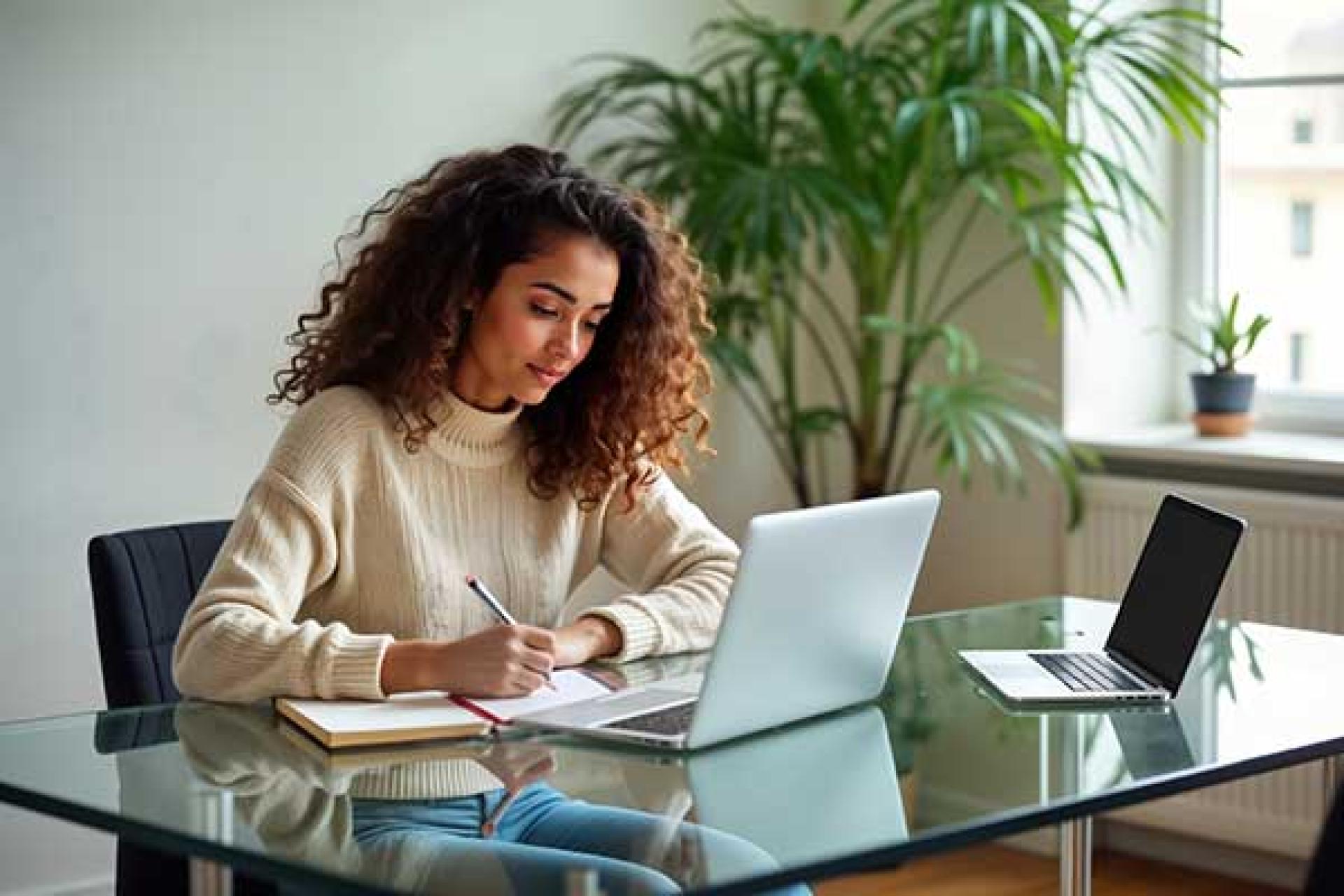 woman studying in front of a laptop