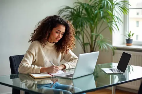 woman studying in front of a laptop