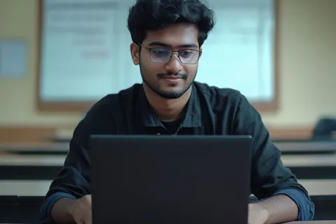 man looking at laptop