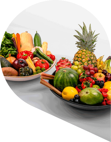 bowls of low protein fruit and vegetables
