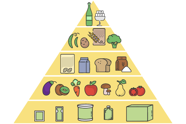 Simplified low protein diet pyramid with protein substitutes, fruit & vegetables and other staple foods