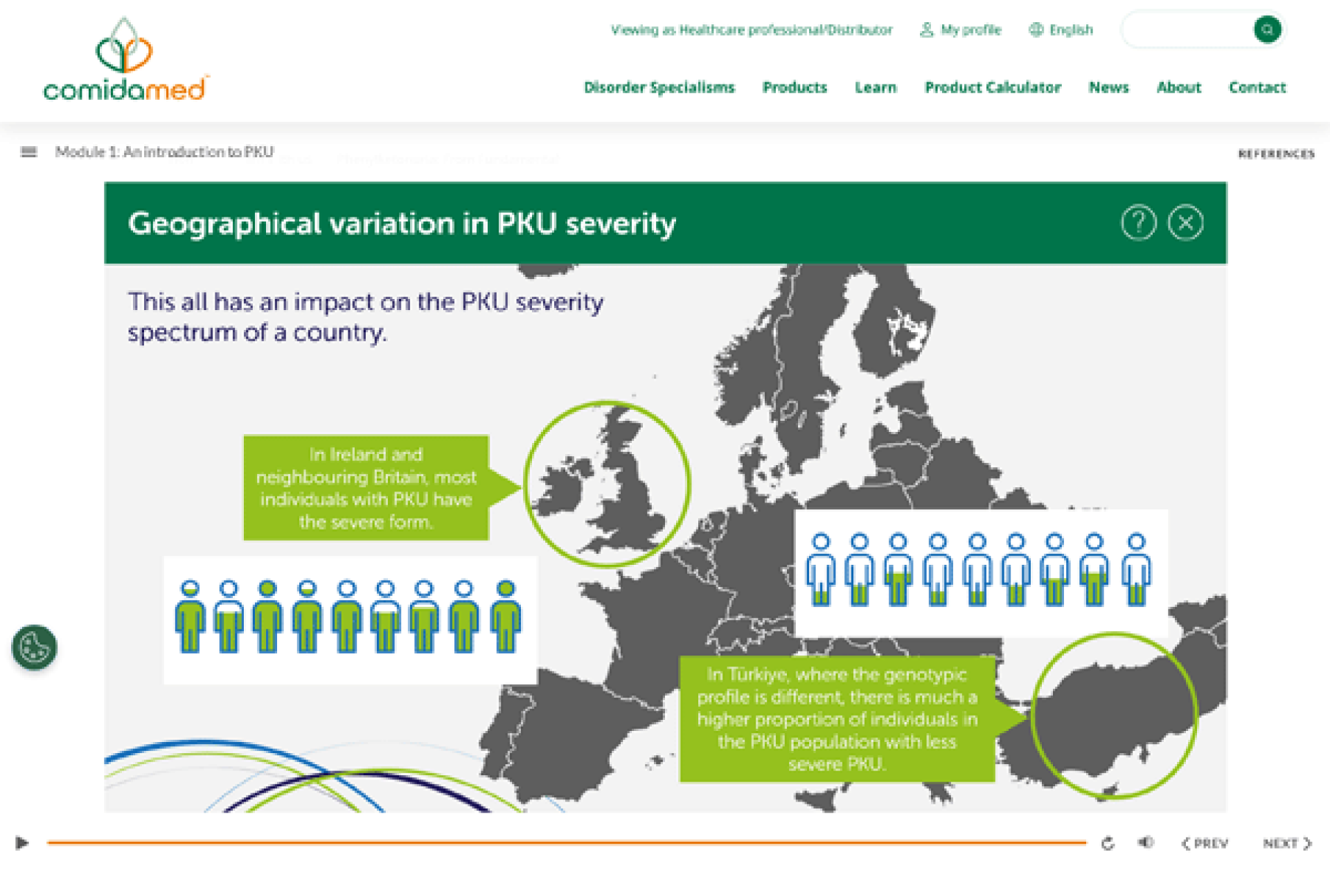 map of Europe with Turkey and UK highlighted showing differences in PKU types