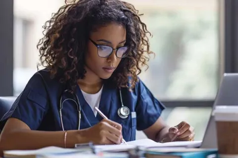 Healthcare professional studying