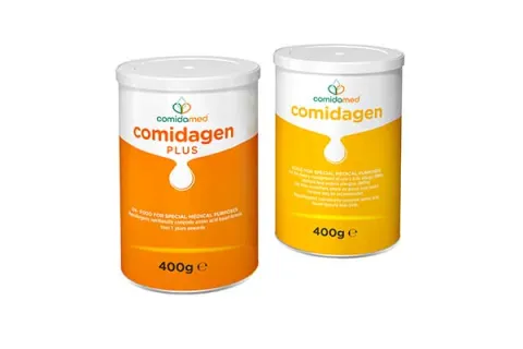 Two cans, one of comidagen, the other of comidagen Plus